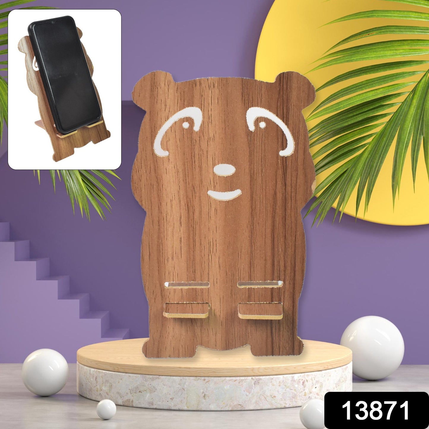 Wooden Cartoon Shape Design Mobile Stand (1 Pc)