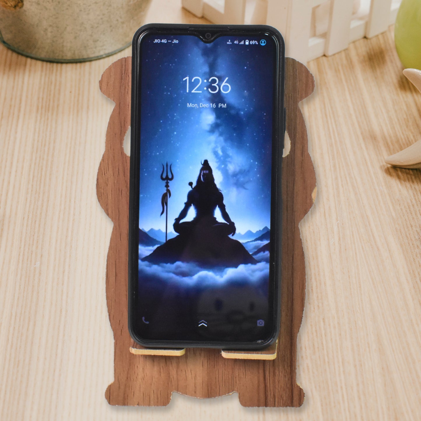 Wooden Cartoon Shape Design Mobile Stand (1 Pc)