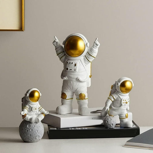 Astronaut Spaceman Statue Set of 3 (Gold) - Blast Off to Home Decor Bliss!